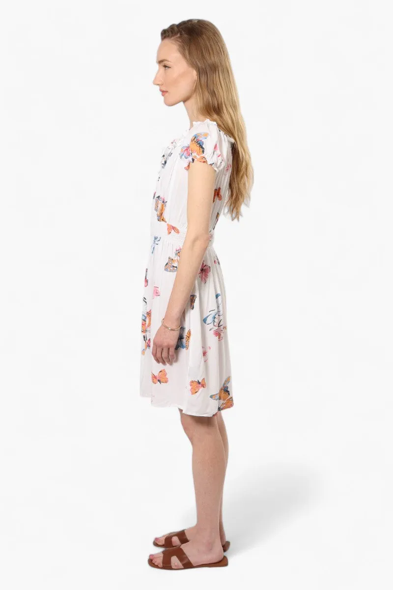 Impress Floral Cap Sleeve Day Dress - White