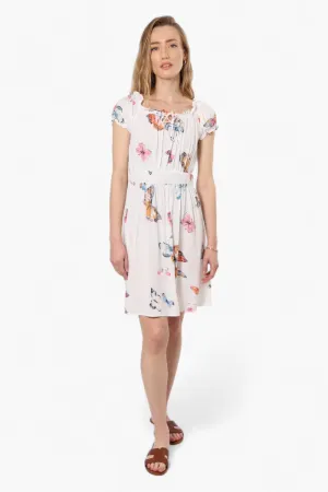 Impress Floral Cap Sleeve Day Dress - White