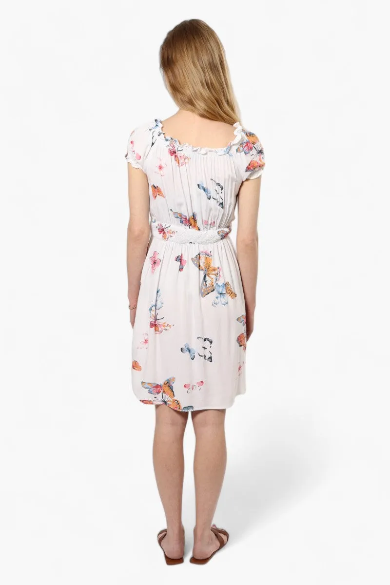 Impress Floral Cap Sleeve Day Dress - White