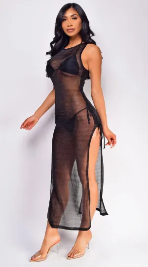 Island Hideout Black Side Slit Cover Up