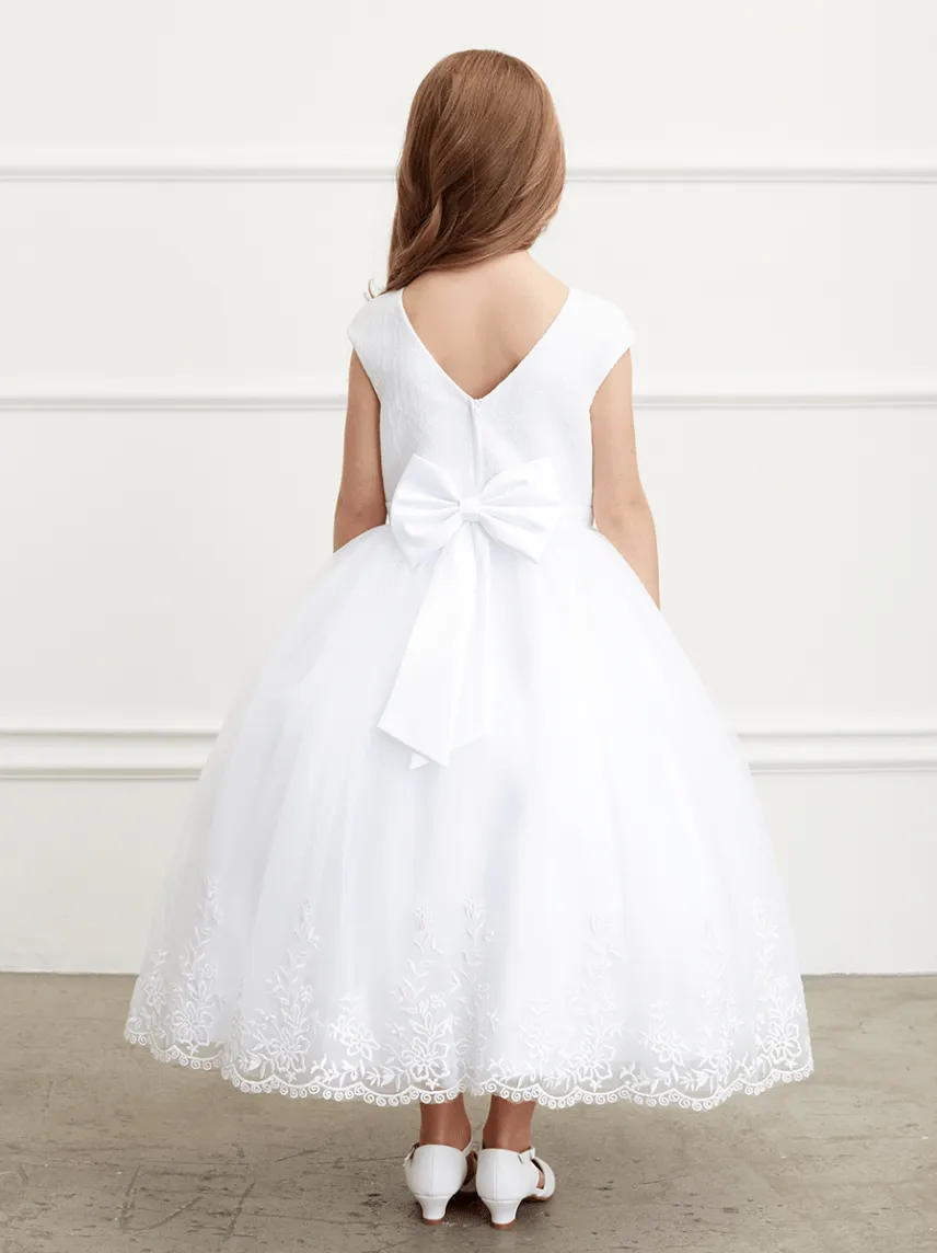 Kids Lace Embroidered Communion Dress With Illusion Neckline #TK5819 | Norma Reed