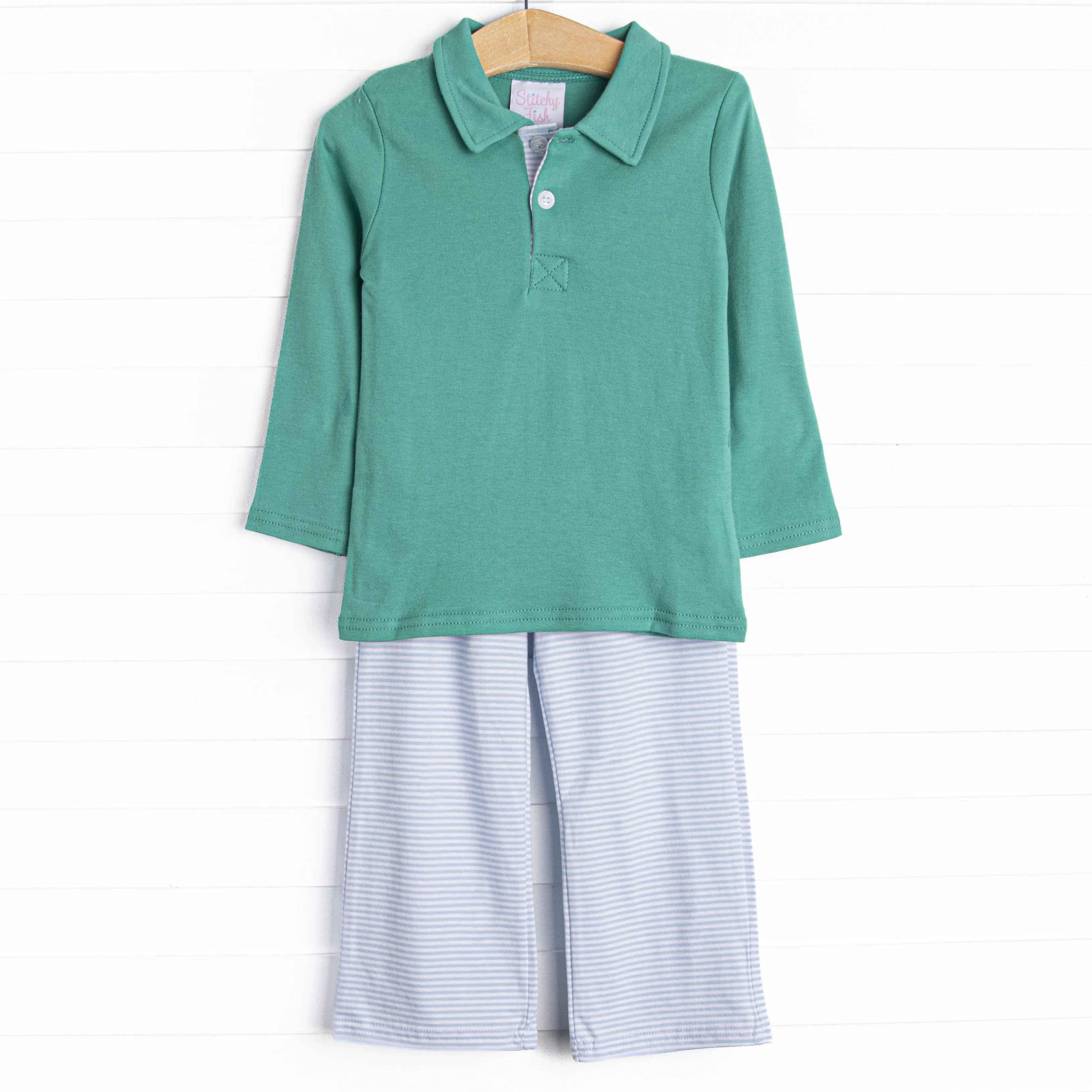 Levi Pant Set, Jade Green and Blue Stripe