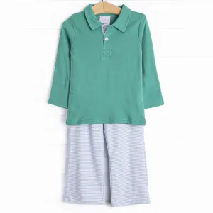 Levi Pant Set, Jade Green and Blue Stripe