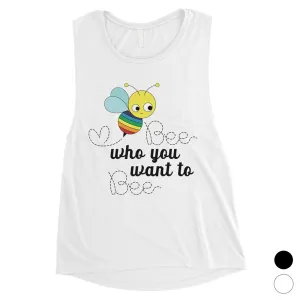 LGBT Bee Who Rainbow Womens Muscle Top