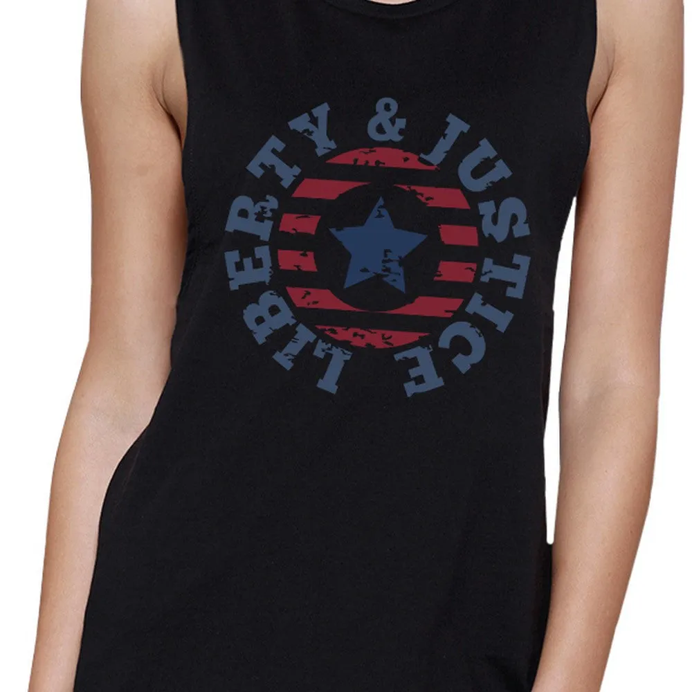 Liberty & Justice Black Cotton Graphic Muscle Tanks Gifts For Women