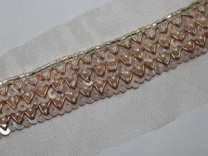 Light Golden Fancy Sequins and Pearl Handwork Embroidered Border