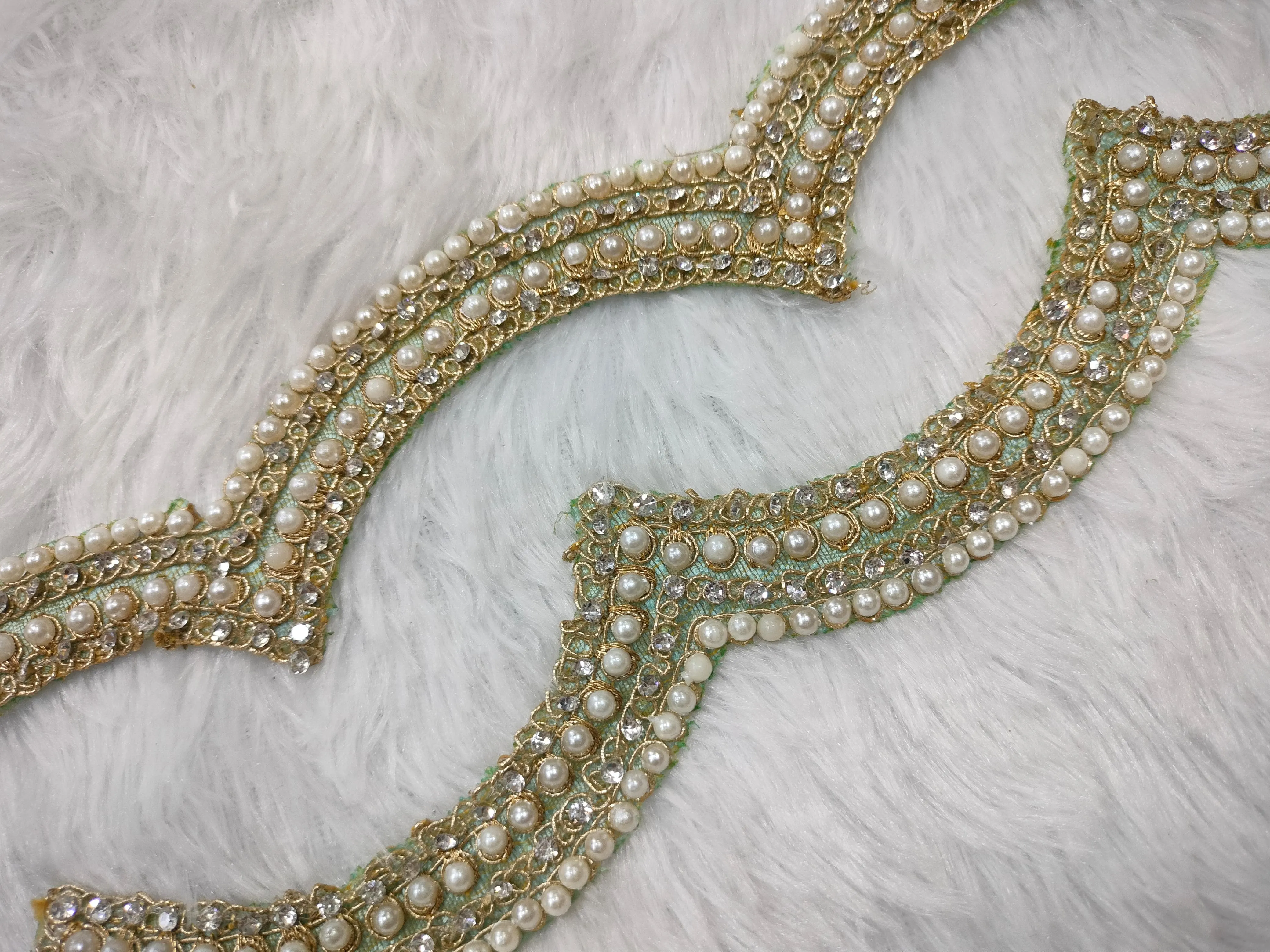 Light Green Fancy Pearl And Stone Embellished Trim