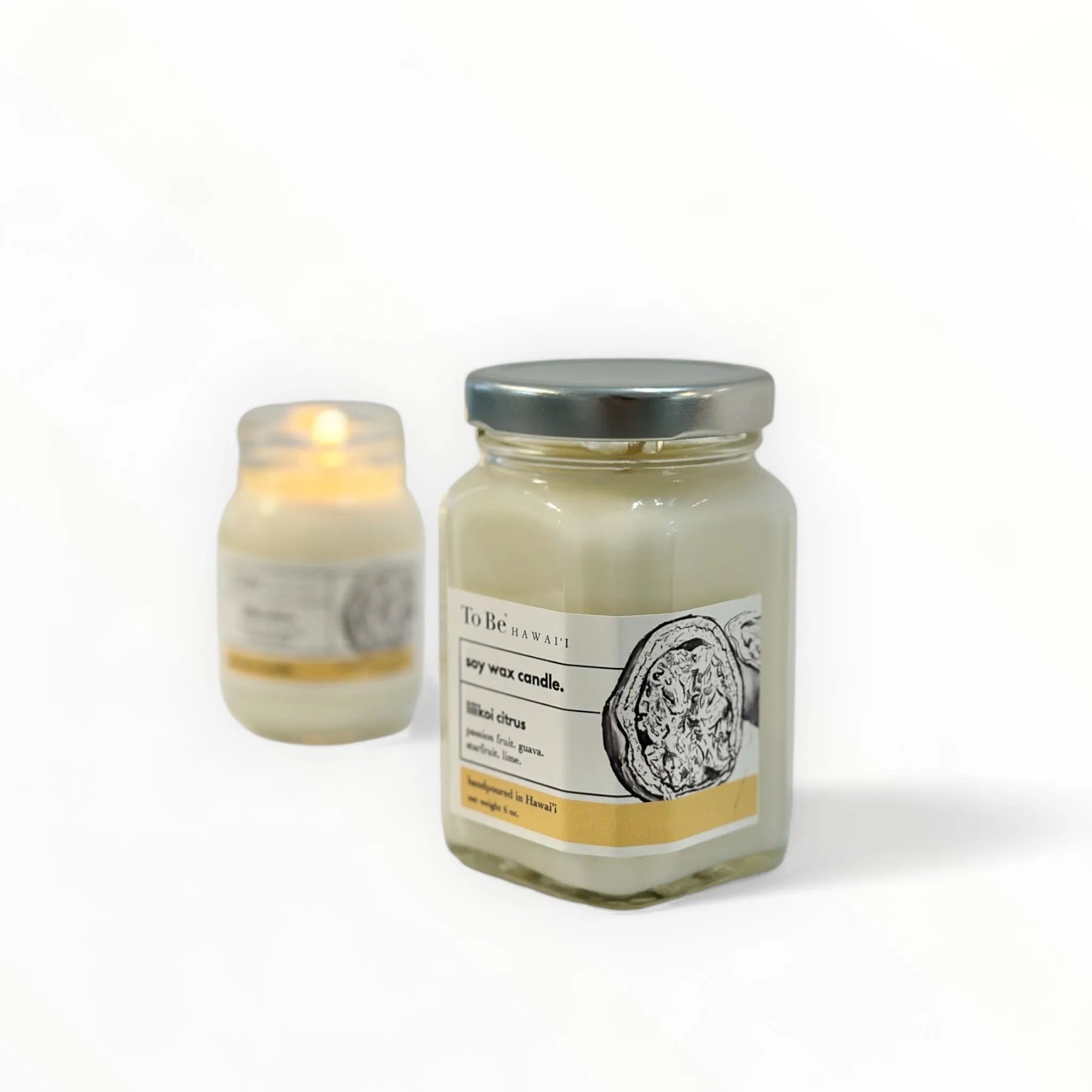 lilikoi citrus soy wax candle.