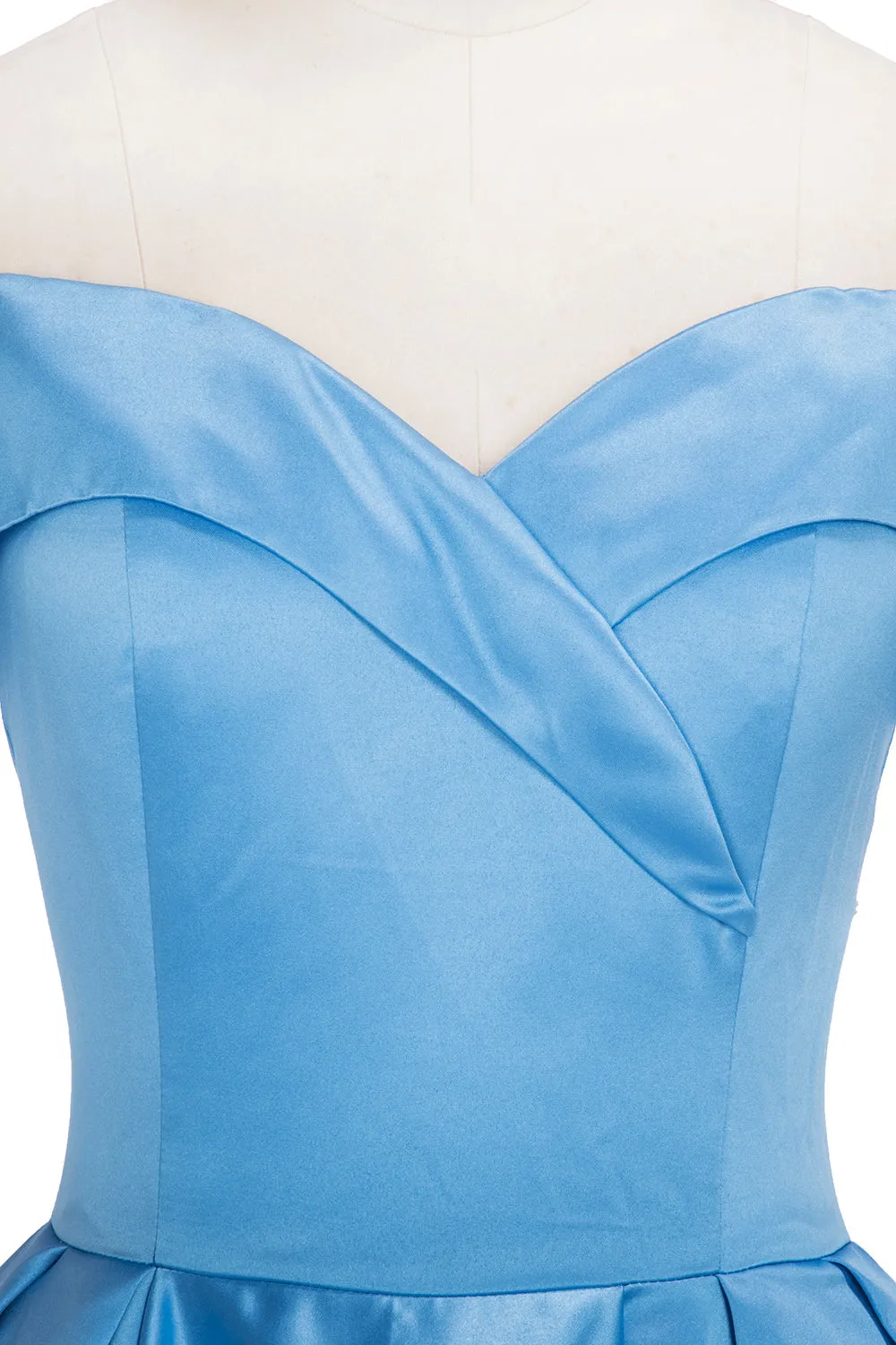 Long Ball Gown Off-shoulder Satin Blue Prom Dresses with Slit