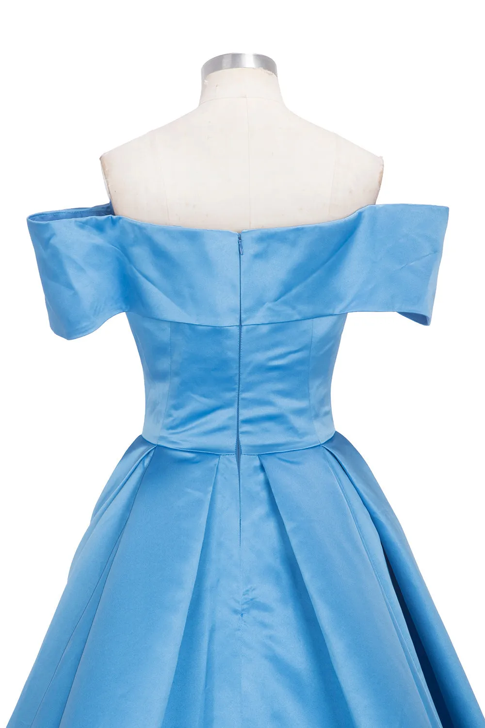 Long Ball Gown Off-shoulder Satin Blue Prom Dresses with Slit
