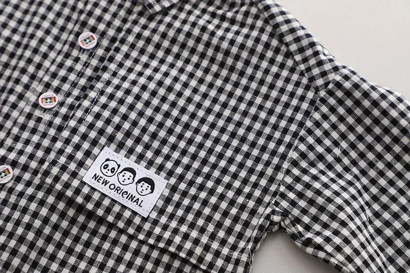 Long-sleeved Plaid Polo Shirt and Pants