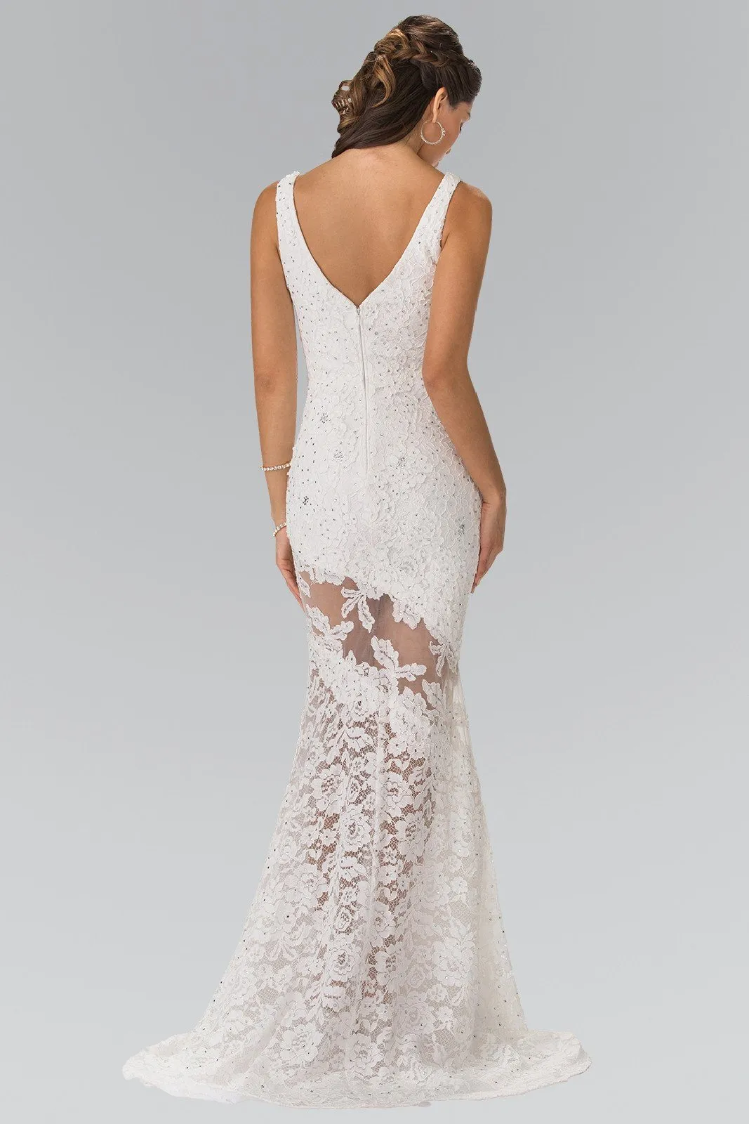Long Sleeveless Illusion Cutout Lace Dress by Elizabeth K GL2249