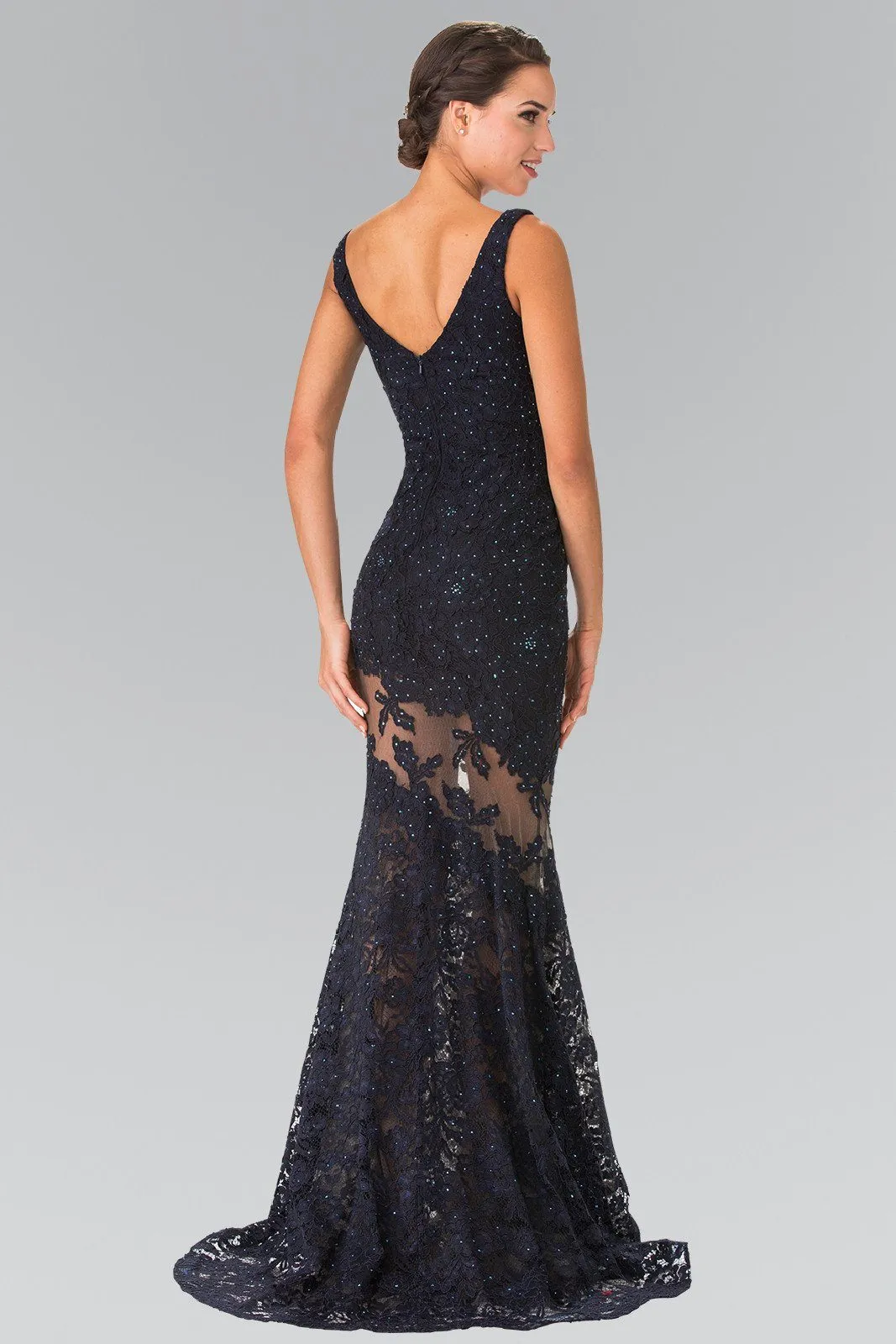 Long Sleeveless Illusion Cutout Lace Dress by Elizabeth K GL2249