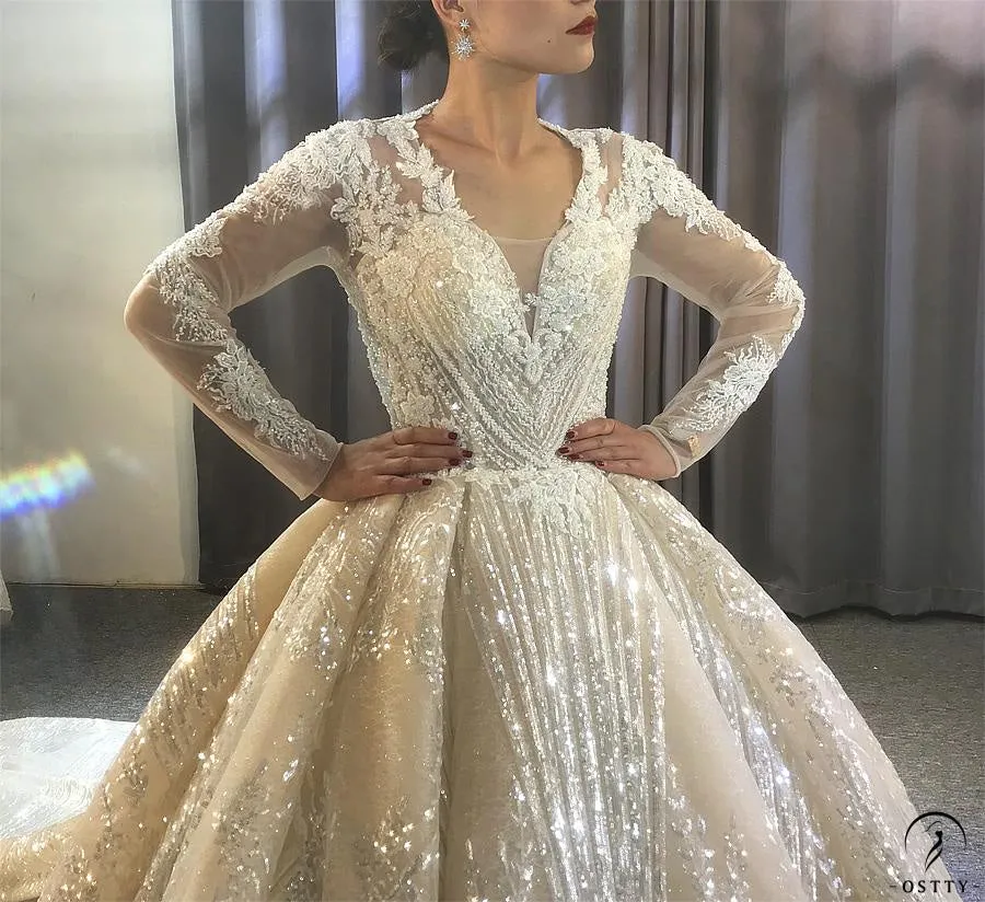 Long Sleeves Beading Wedding Dress OS3916