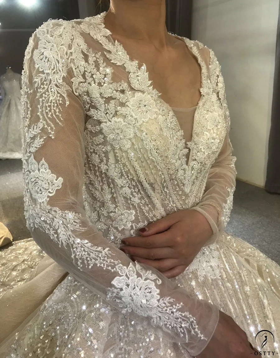 Long Sleeves Beading Wedding Dress OS3916