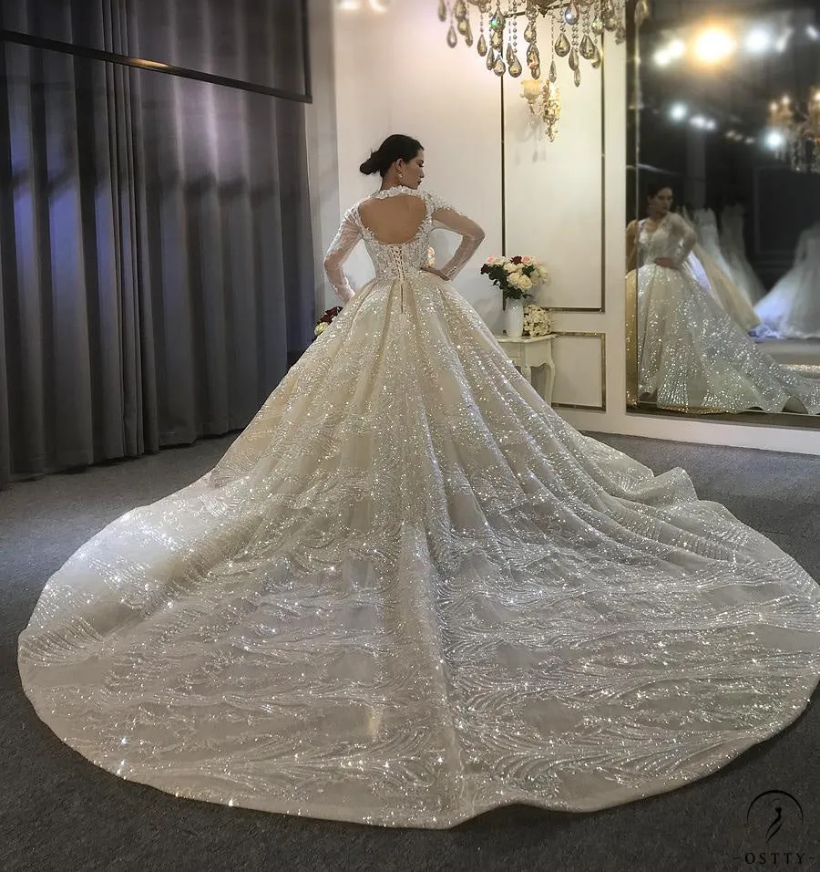 Long Sleeves Beading Wedding Dress OS3916
