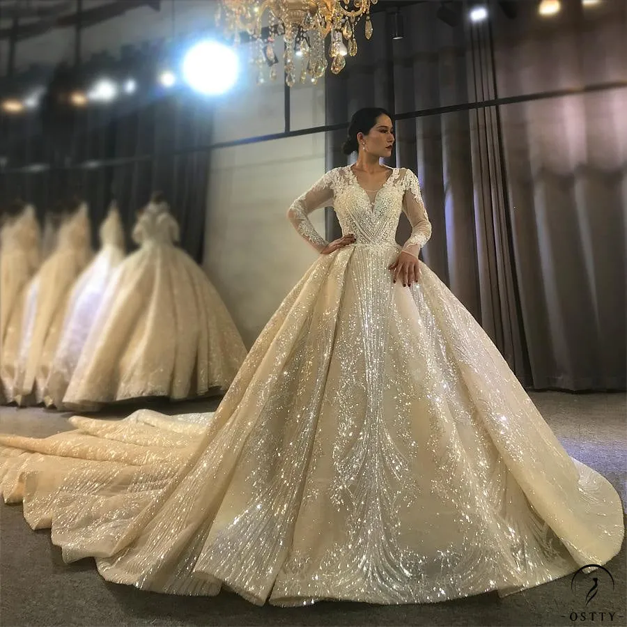 Long Sleeves Beading Wedding Dress OS3916