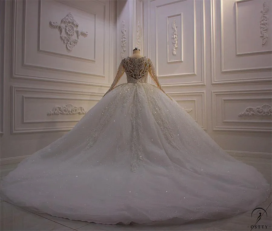 Luxury Embroidered Long Sleeve V Neck Wedding Dresses OS3949
