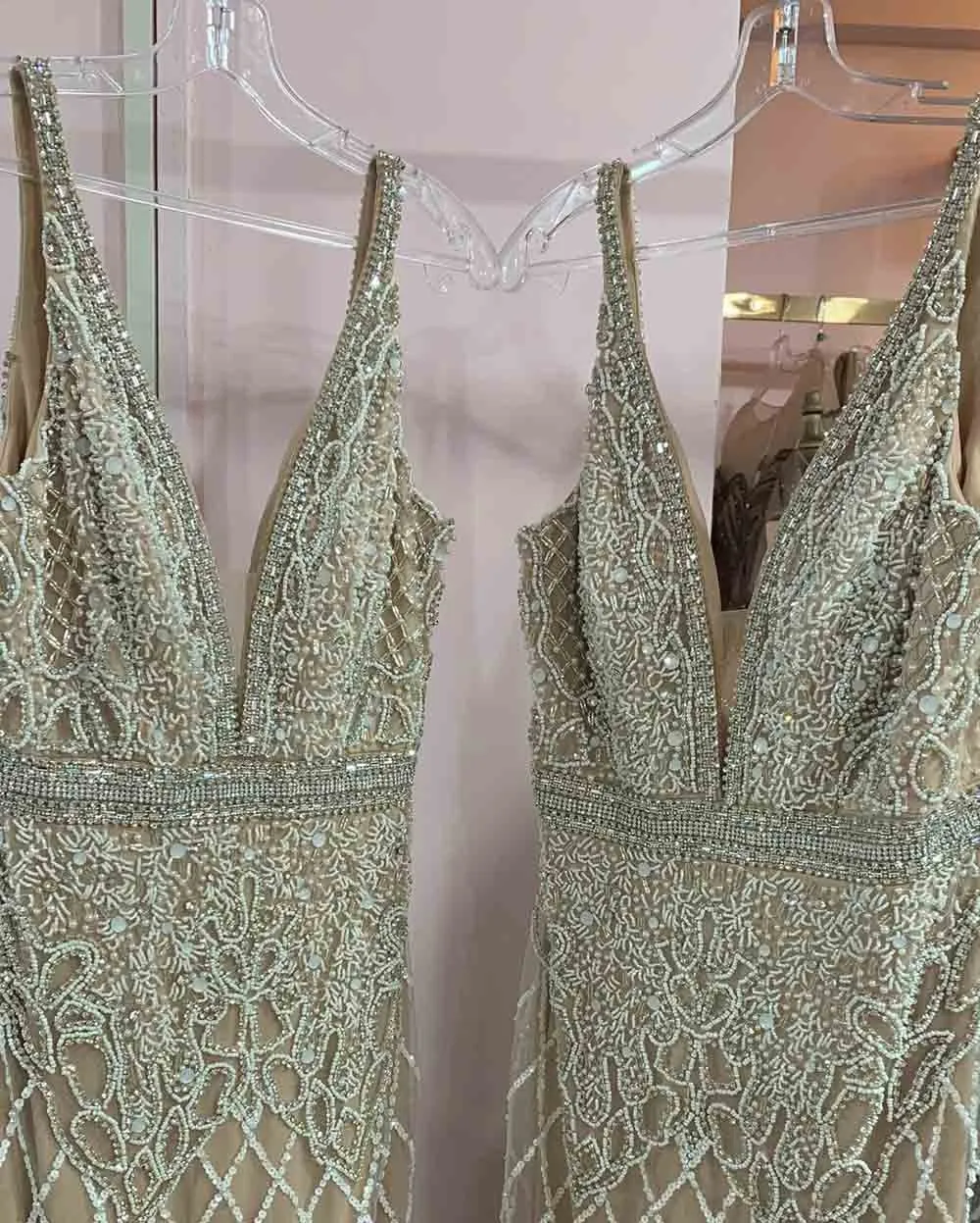 Luxury White Feathers Split Dress- Long Nude Beaded  Mermaid