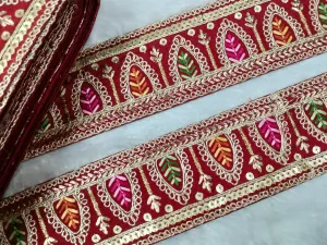 Maroon Fancy Zari Sequins Work Embellished Trim