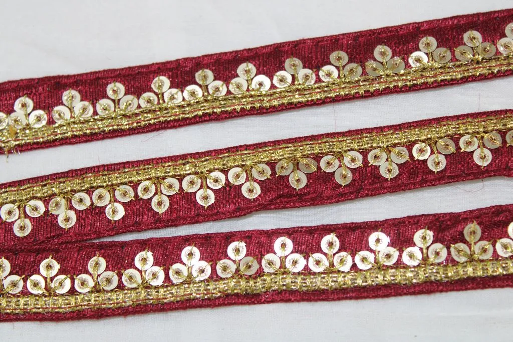 Maroon Sequins Work Embroidered Border