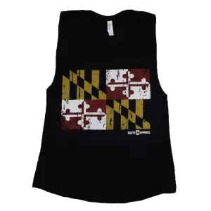 Maryland Flag (Black) / Ladies Flowy Scoop Muscle Tank