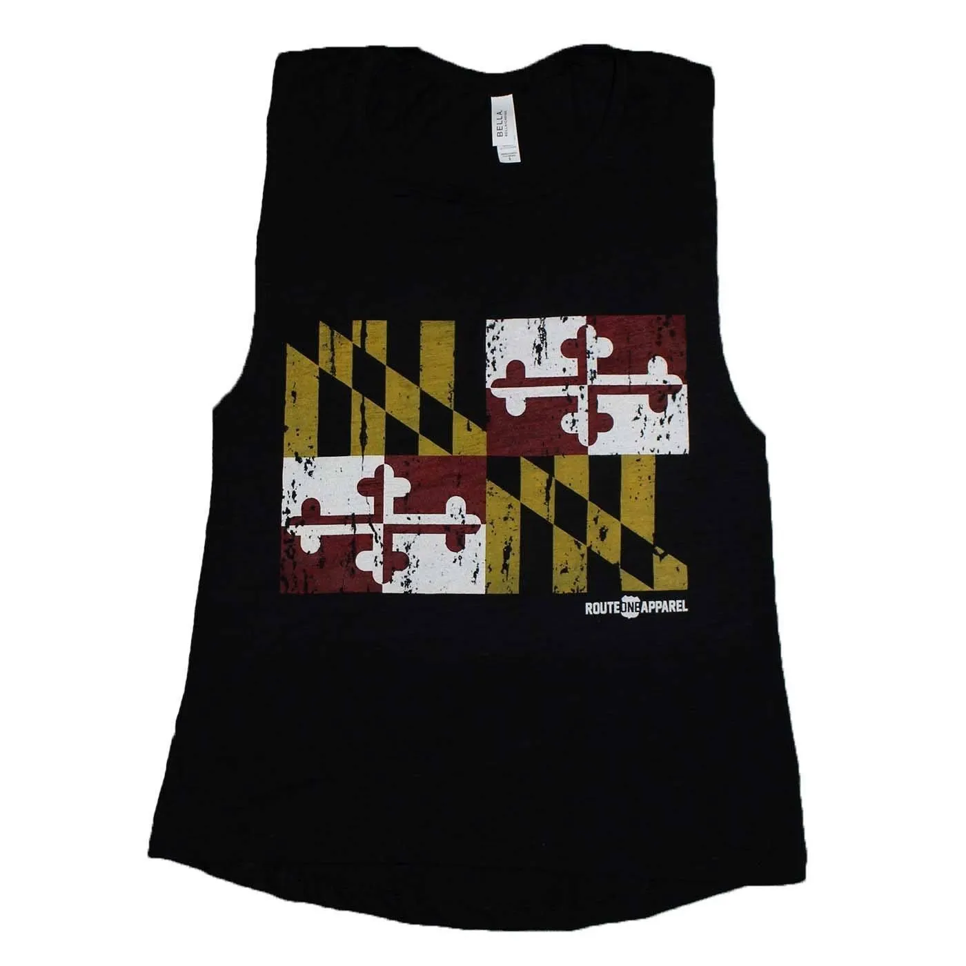 Maryland Flag (Black) / Ladies Flowy Scoop Muscle Tank