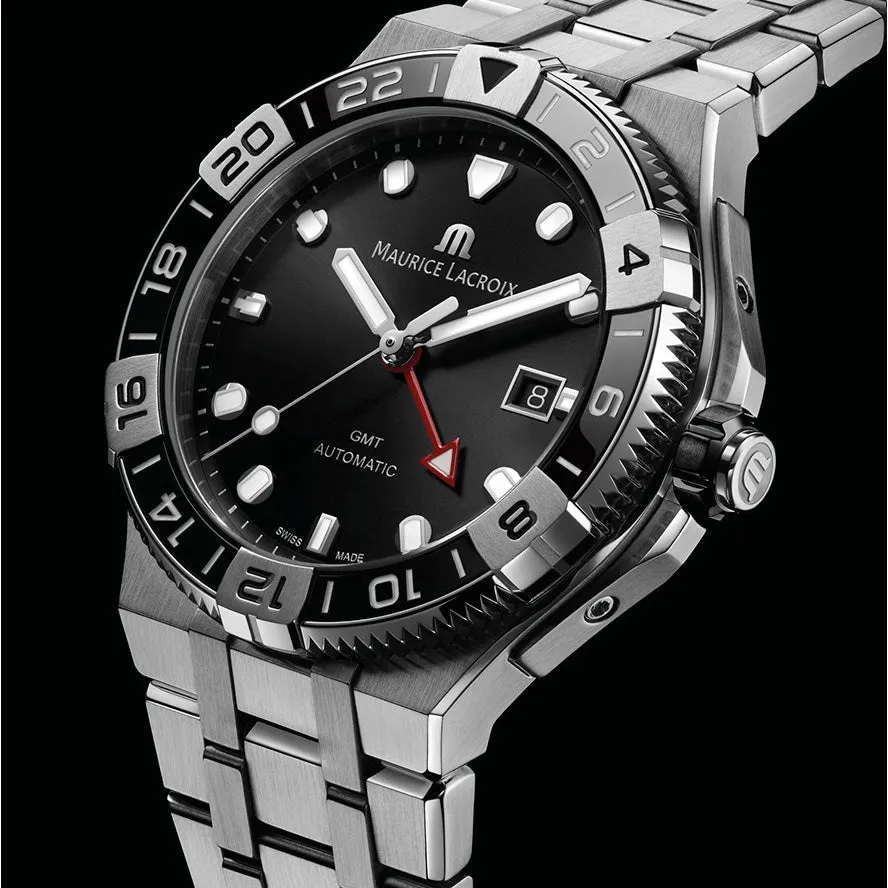 Maurice Lacroix Men's Black Aikon Venturer GMT Stainless Steel Watch AI6158-SS002-330-1