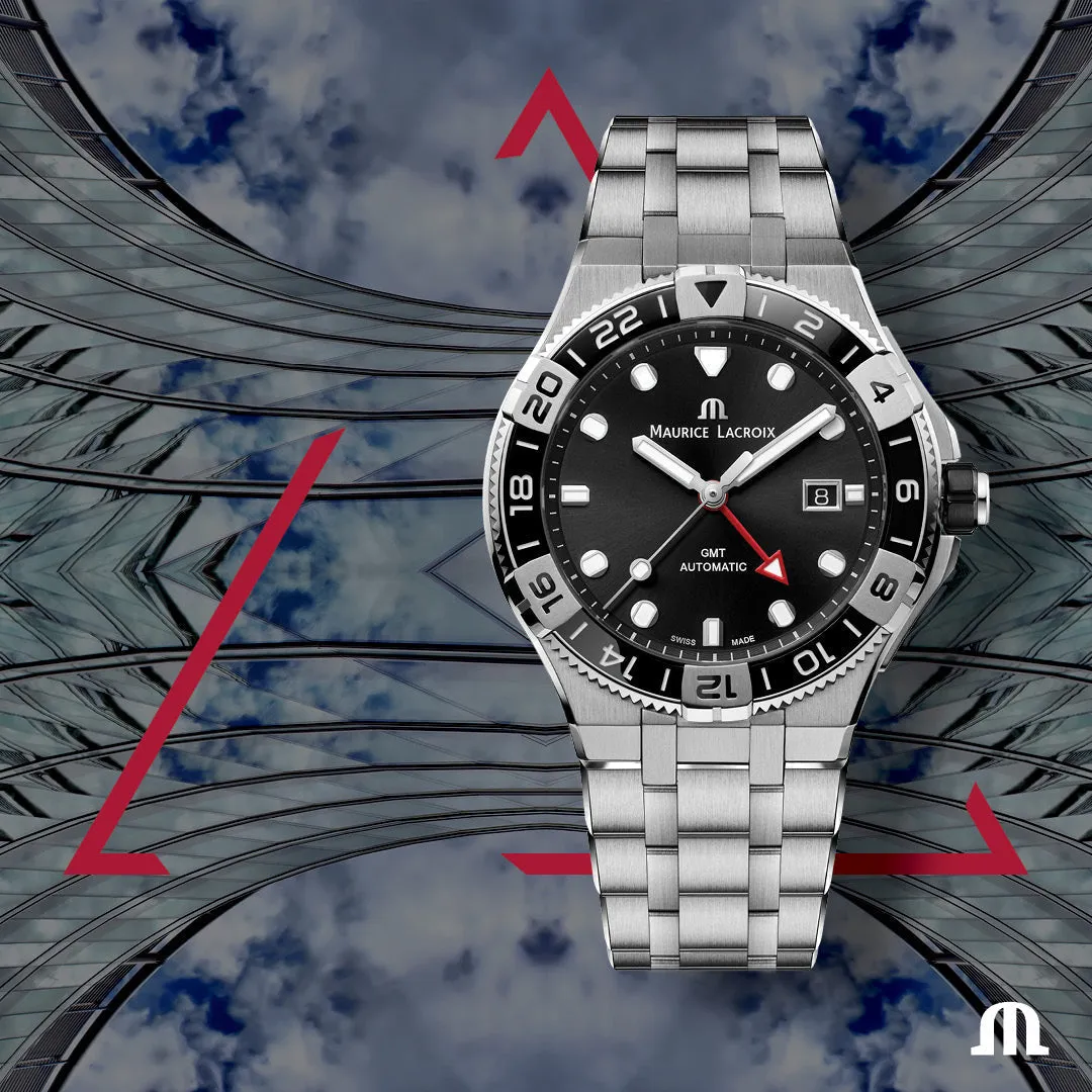 Maurice Lacroix Men's Black Aikon Venturer GMT Stainless Steel Watch AI6158-SS002-330-1