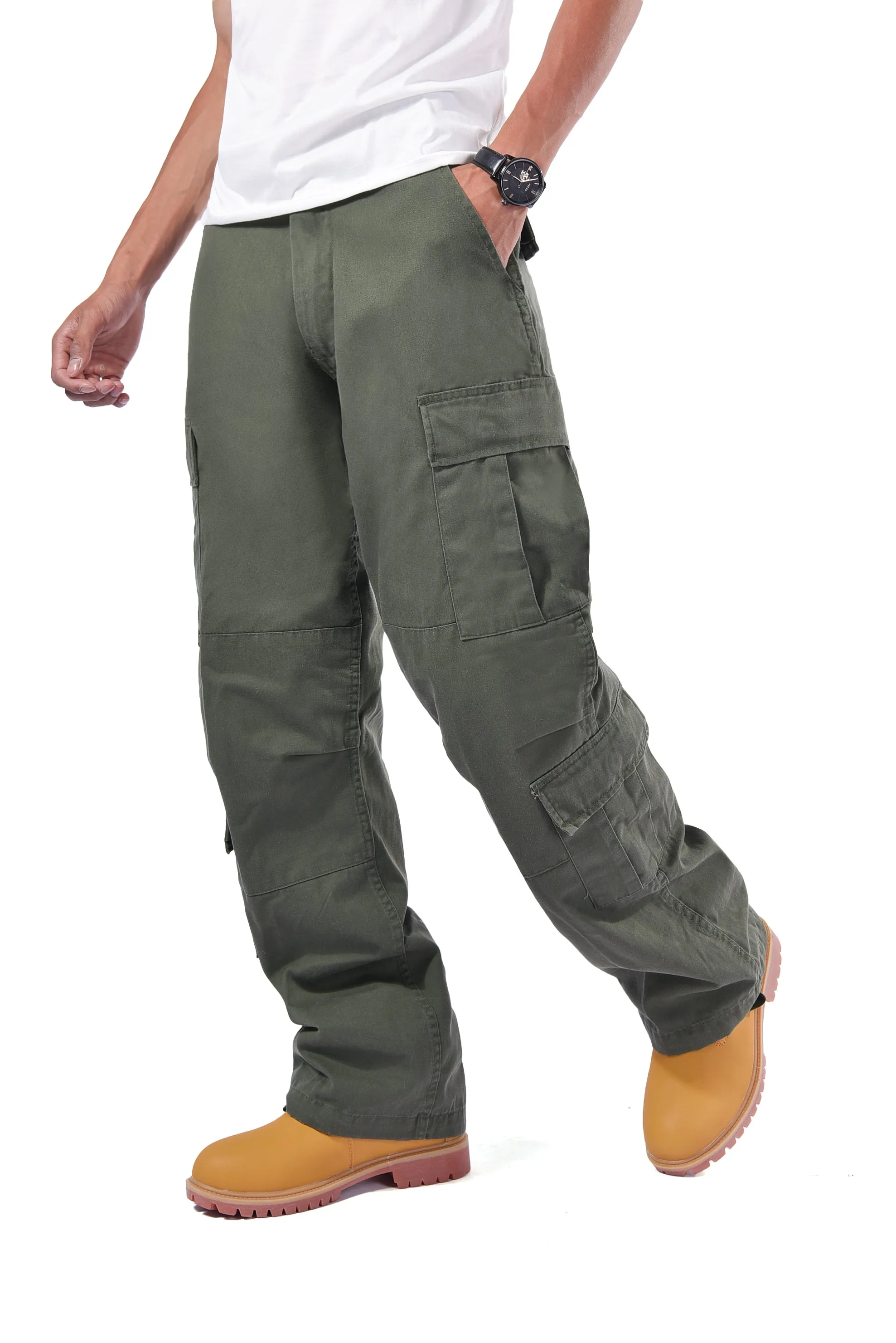 Mens Casual Paratrooper Camouflage Cargo Pants - Stone Washed