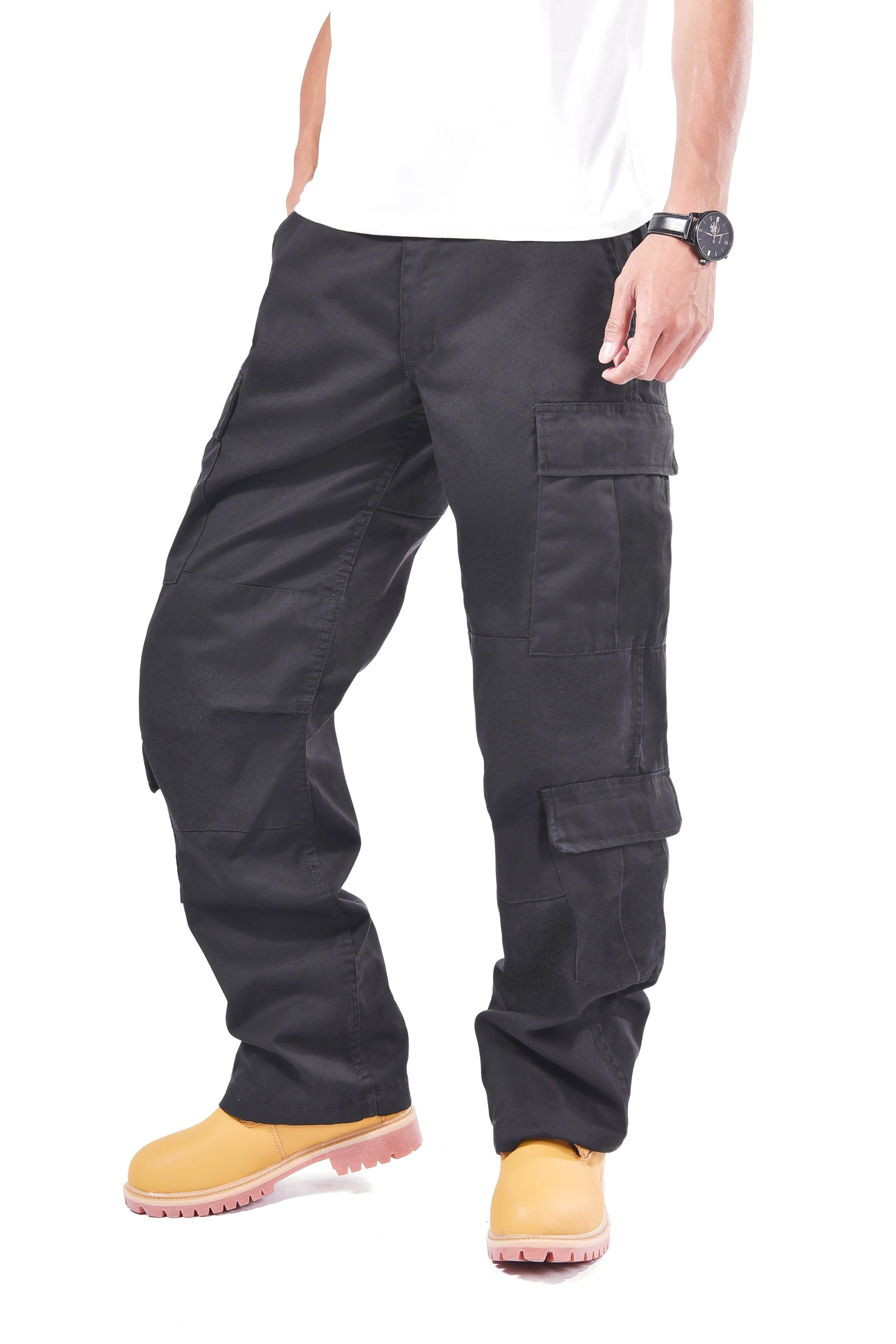 Mens Casual Paratrooper Camouflage Cargo Pants - Stone Washed