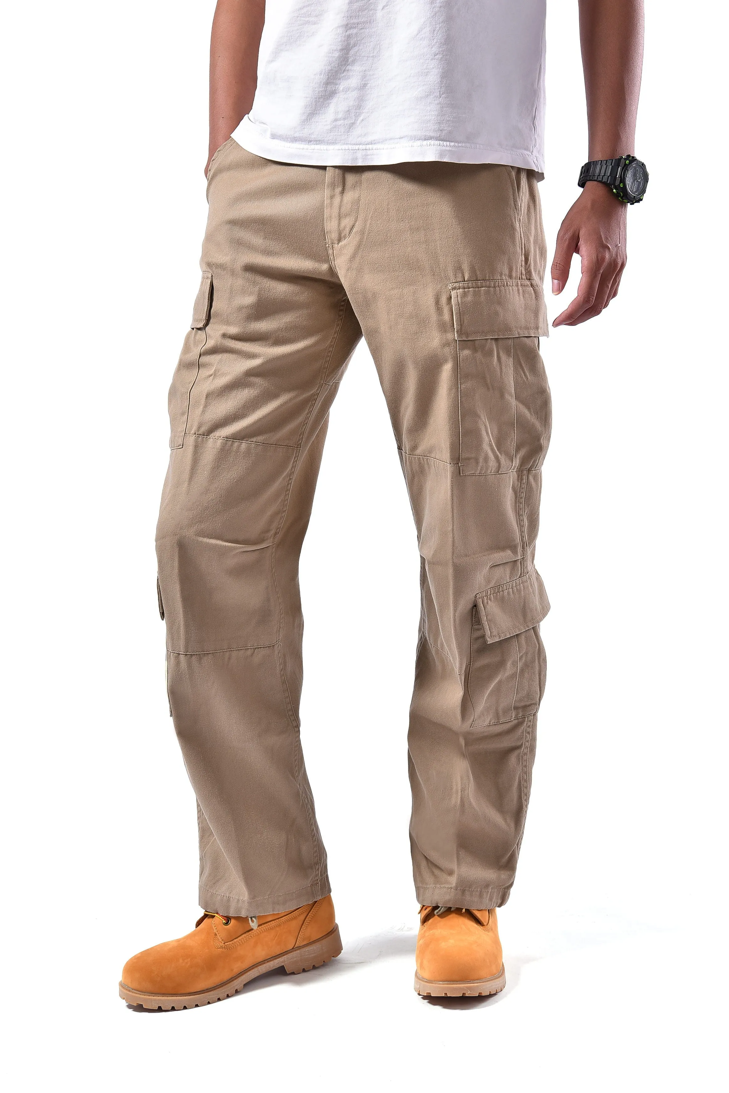 Mens Casual Paratrooper Camouflage Cargo Pants - Stone Washed