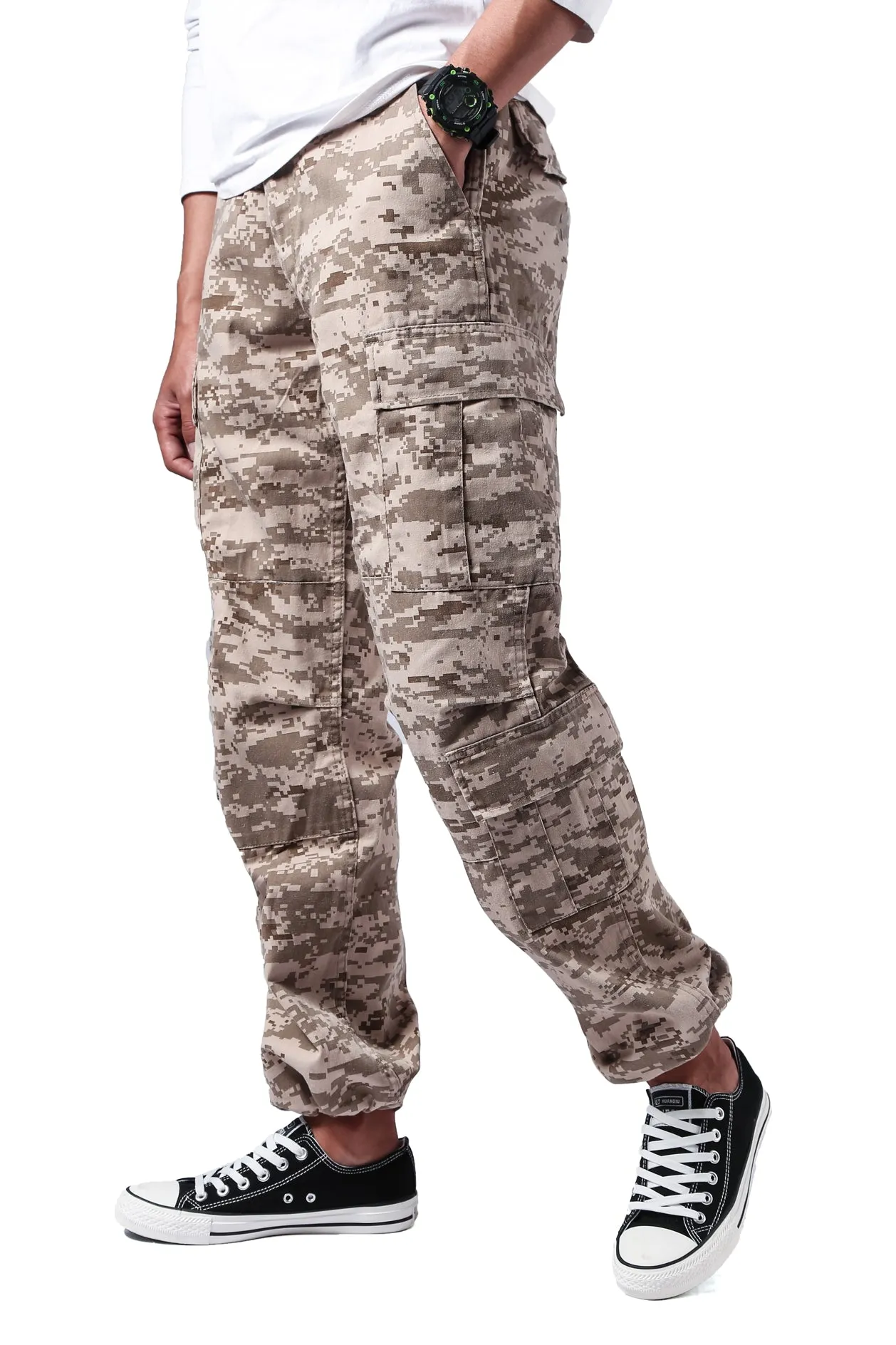 Mens Casual Paratrooper Camouflage Cargo Pants - Stone Washed