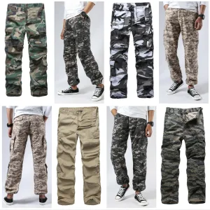 Mens Casual Paratrooper Camouflage Cargo Pants - Stone Washed