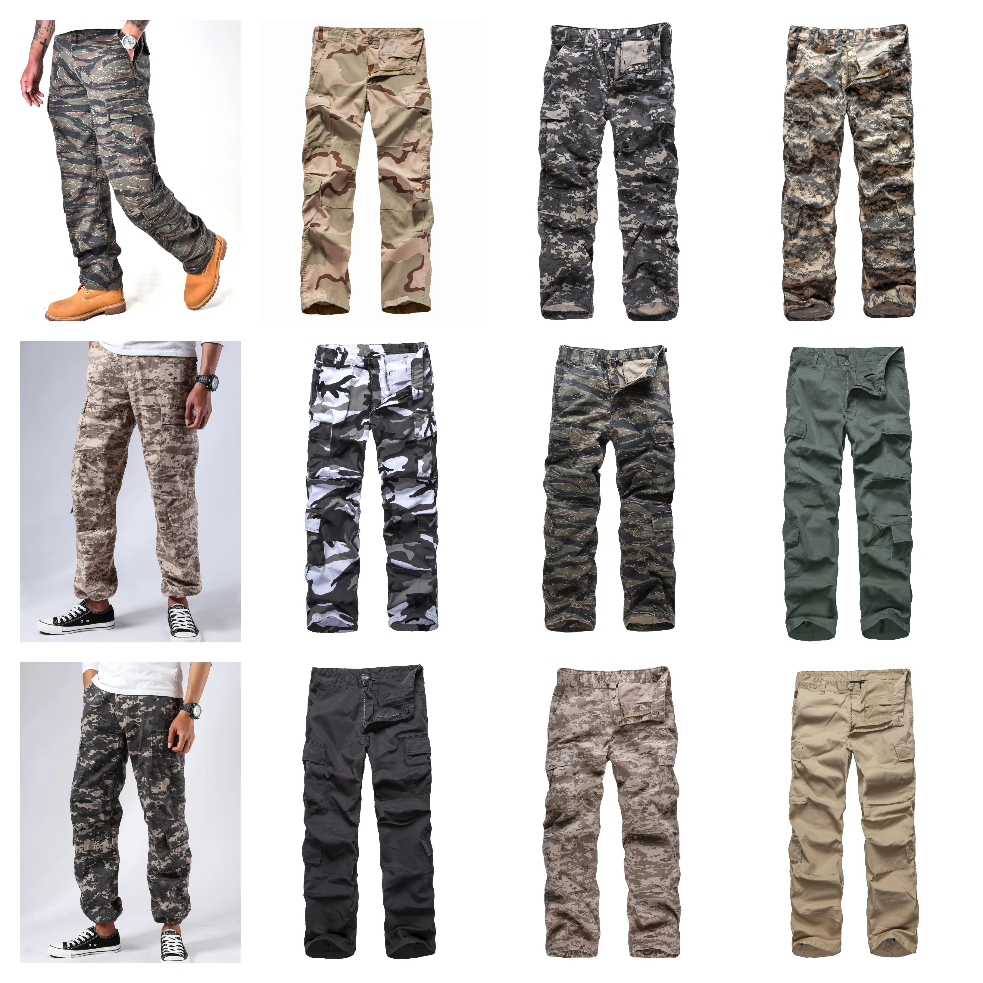 Mens Casual Paratrooper Camouflage Cargo Pants - Stone Washed