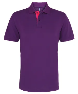 Mens classic fit contrast polo | Purple/Pink