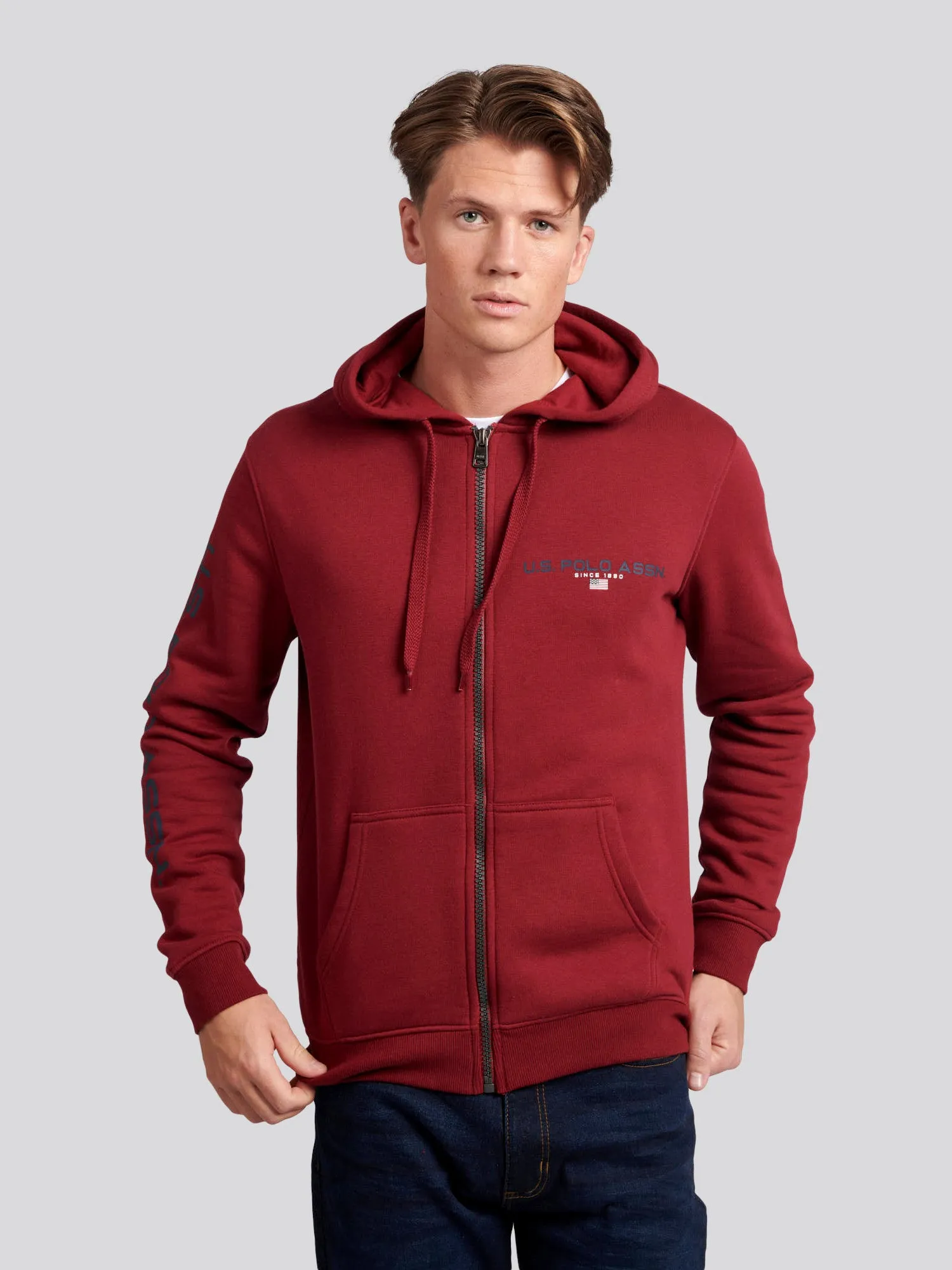 Mens Sport Zip-Through Hoodie in Biking Red