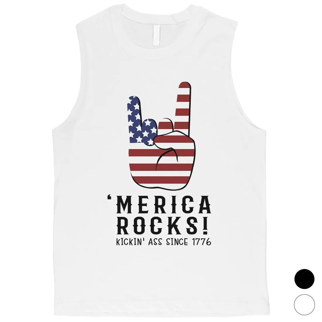 Merica Rocks Mens Funny Graphic Muscle Tee Gift 4th Of July Shirt