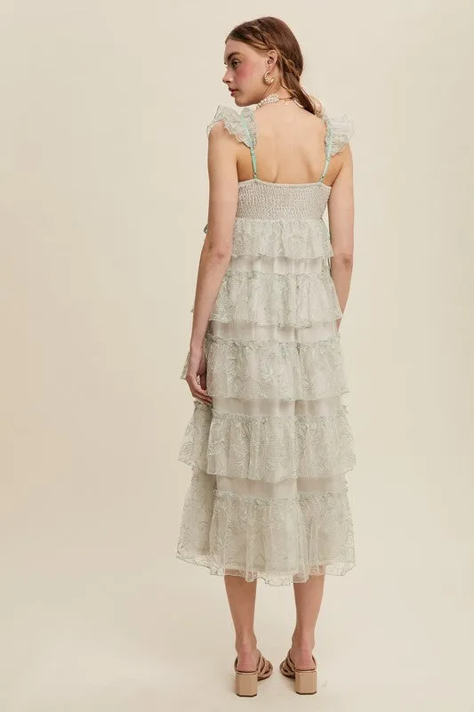 Mint Delicate Floral Embroidered Lace Maxi Dress
