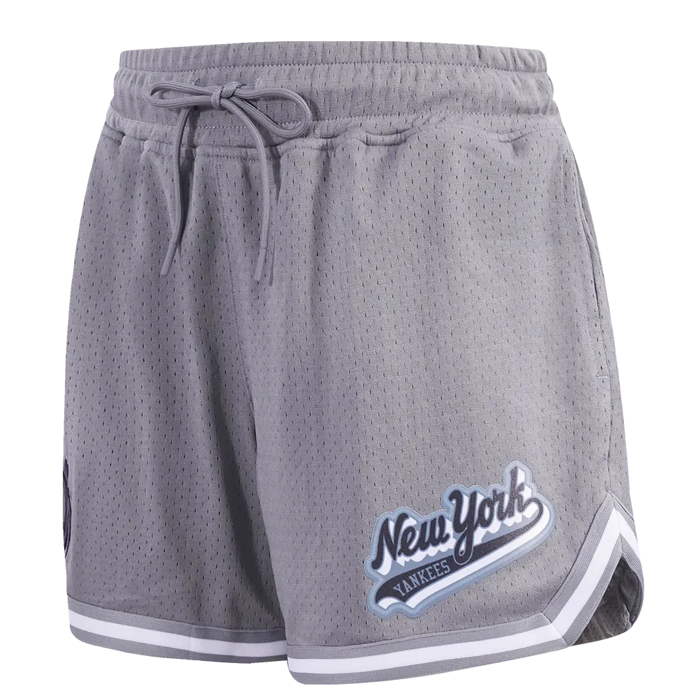 MLB NEW YORK YANKEES SCRIPT TAIL WOMEN'S MESH TAPE SHORT (GRAY)