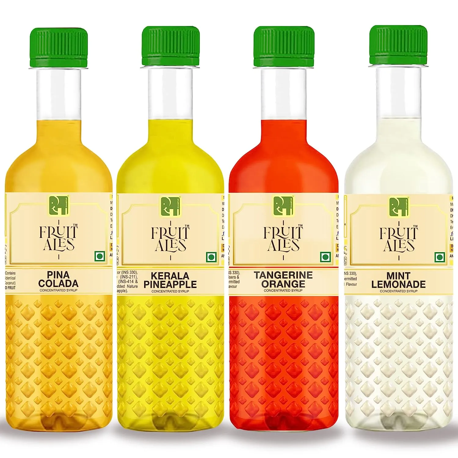 Mocktail Syrups Combo Pack of 4 - Pina Colada, Kerala Pineapple, Tangerine Orange & Mint Lemonade Syrups - (4x300ml)