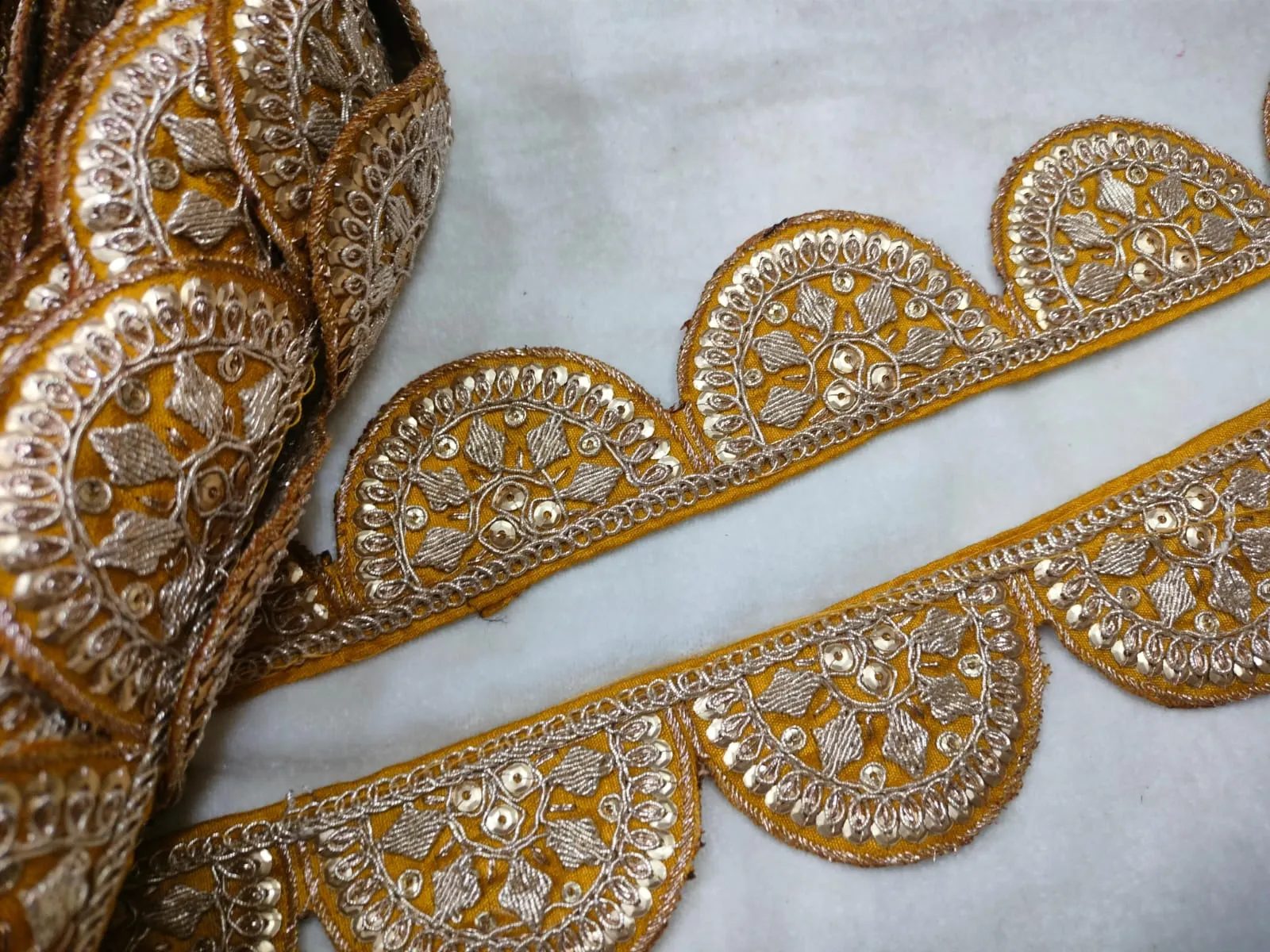 Mustard Zardozi Scalloped Trim