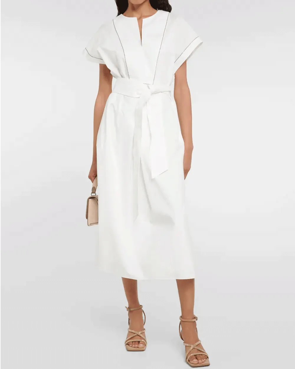 Natural Cotton Poplin Cap Sleeve Dress