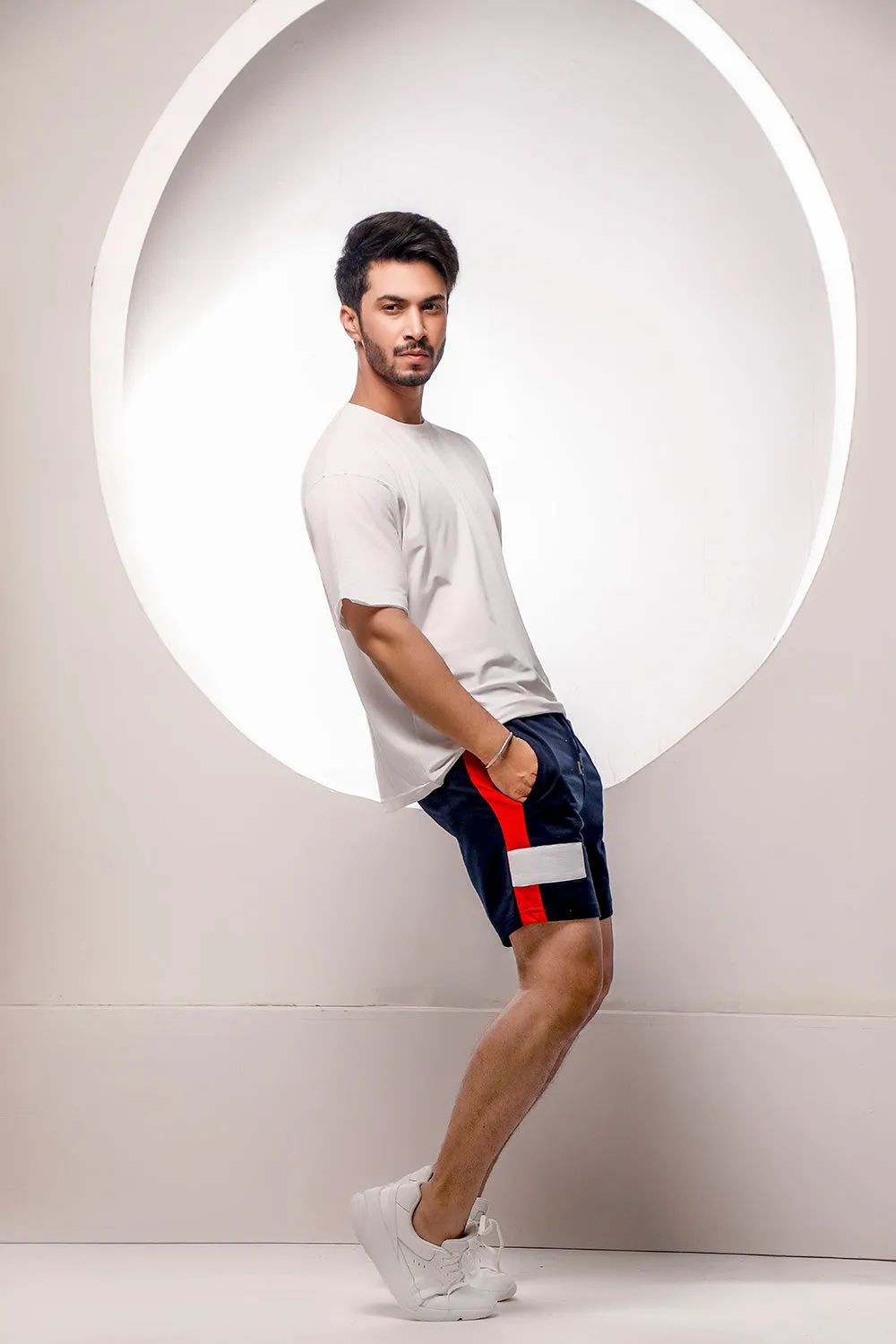 Navy Blue Color Block Shorts