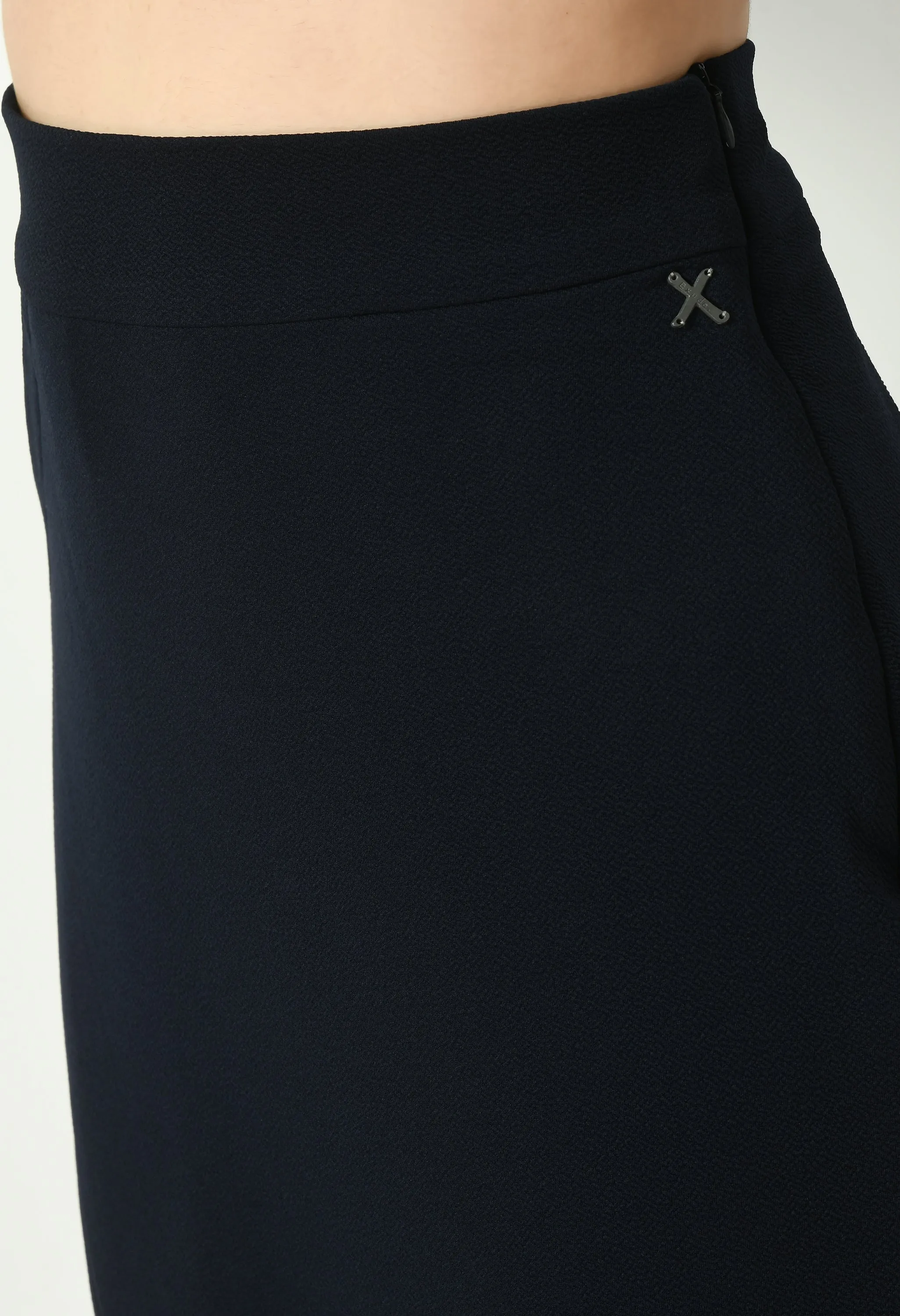 Navy Blue Crop Blazer Top With Front Slit Midi Skirt