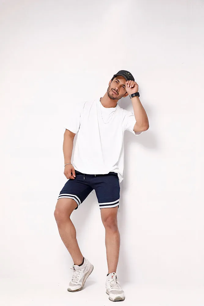 Navy Blue Sweat Shorts With Tape