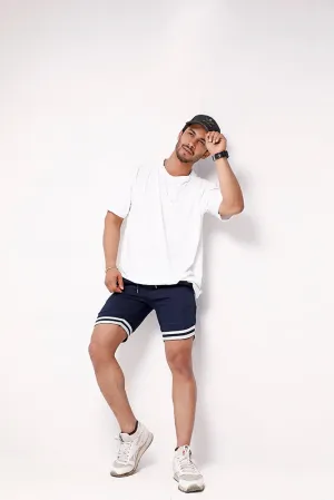 Navy Blue Sweat Shorts With Tape