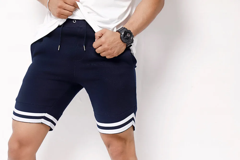 Navy Blue Sweat Shorts With Tape