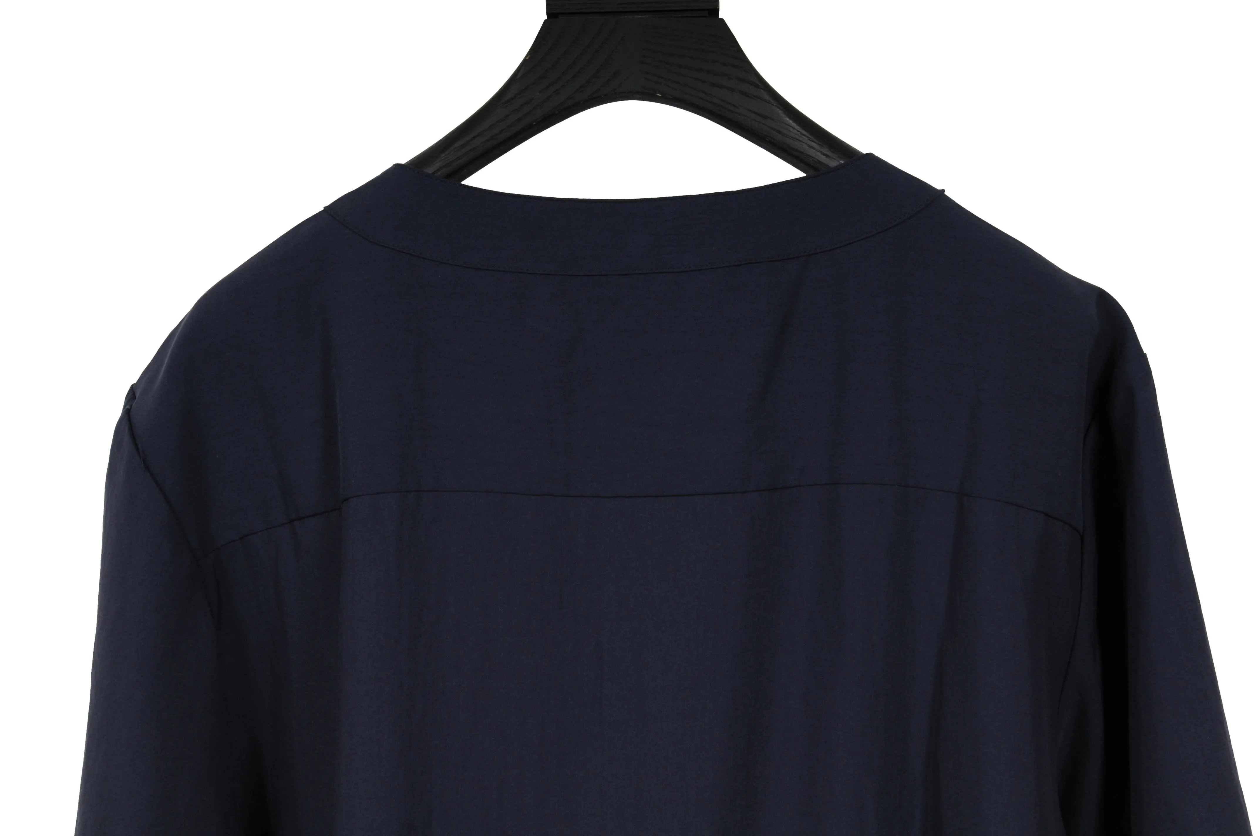 Navy Blue V Neck Pocket Button Down Shirt