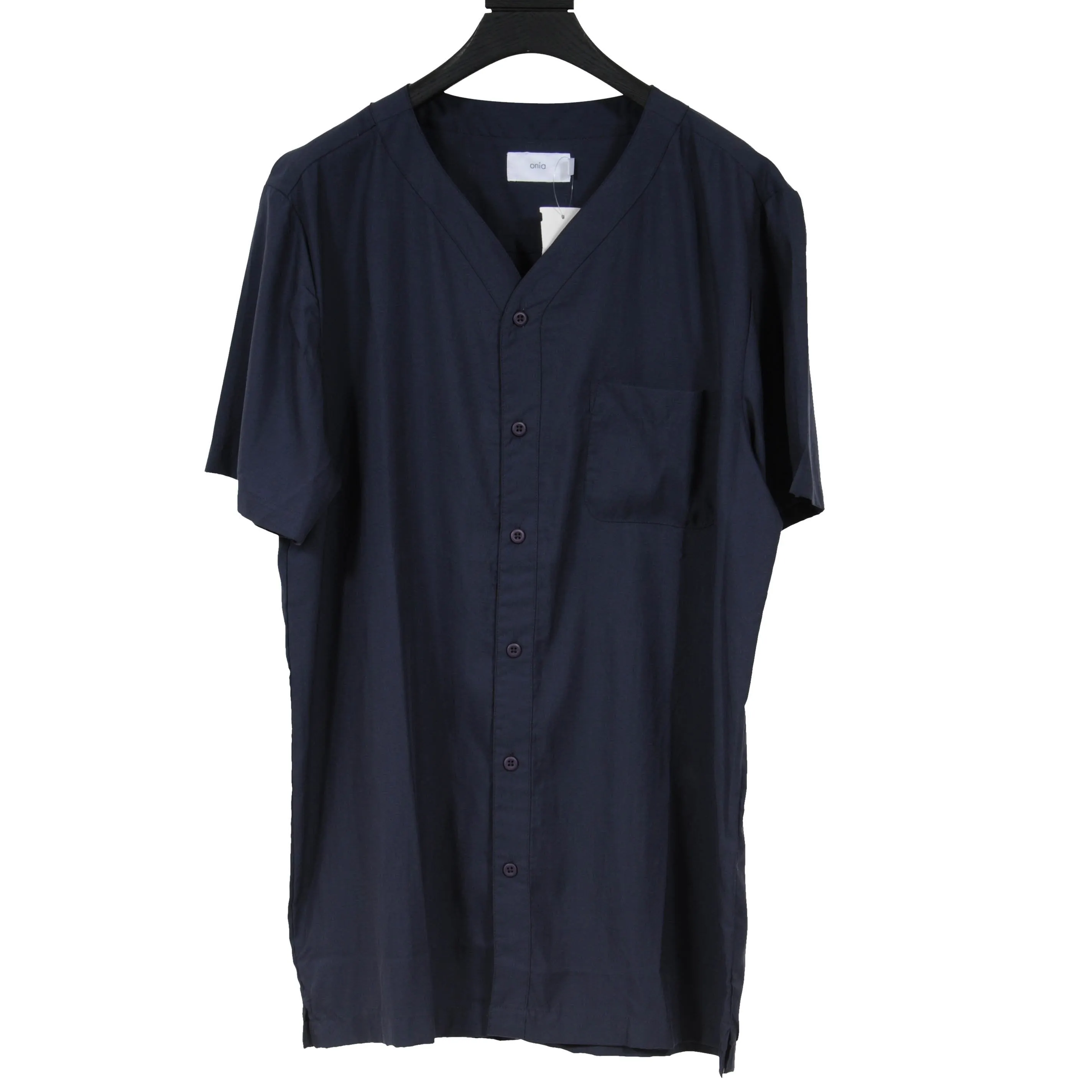 Navy Blue V Neck Pocket Button Down Shirt